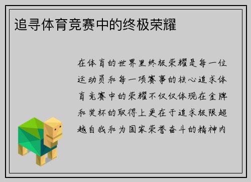 追寻体育竞赛中的终极荣耀